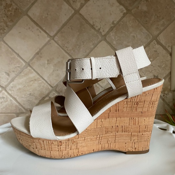 Franco Sarto Cream Neutral Leather Cork Wedge Sandals - Picture 7 of 13